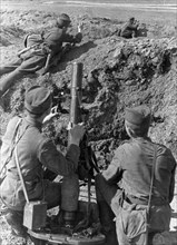 World war 2, yugoslavian military unit training in the soviet union, may 1944, a trench mortar crew.