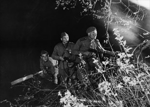 Red army soldiers on night reconnaisance on the first baltic front, world war 2, june 1944.