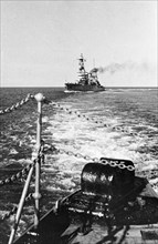 Black sea fleet, soviet battleship krasny kavkaz during exercises, june 1939.