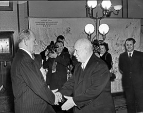 N,s, khrushchev receiving czechoslovak president a, zapotochi in the kremlin, feb, 1957.