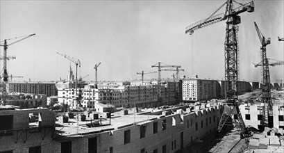 Housing construction in moscow in the 1950s, ussr.