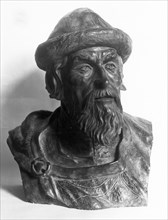 Prince of kiev, yaroslav the wise (1019  1054), sculpture reconstructed from the skull by m,m, gerasimov, the anthropologist, from the collection of the state historical museum in moscow, 1957.