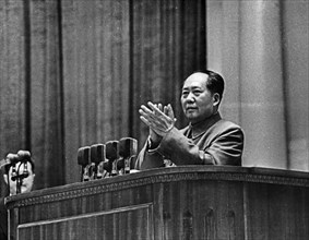Mao tse-tung (zedong), chairman of the people's republic of china, speaking at the jubilee session of the ussr supreme soviet dedicated to the 40th anniversary of the october revolution, moscow, 1957.
