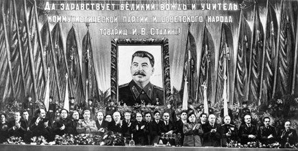 Communist leaders from two continents at the bolshoi theater in moscow at a meeting in honor of josef stalin's 70th birthday on december 21, 1949
