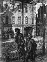 Crime and punishment' novel by fyodor dostoyevsky, feodor konstantinov's illustration (woodcut), 1945.
