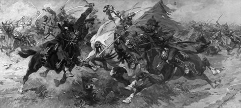 Cavalry attack' painting by n, samokish, russian civil war, cossack.