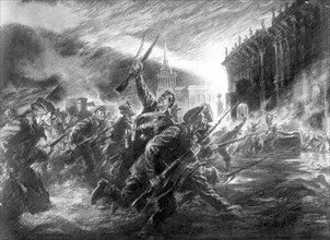 The storming of the winter palace in petrograd in october, 1917' - a drawing by v, shcheglov.