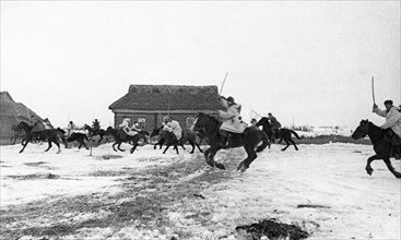 A soviet cavalry squadron pursuing retreating germans, world war ll.