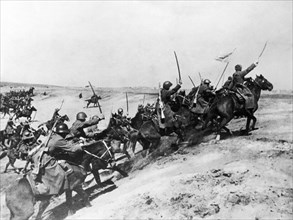 Soviet red army cavalry charge during world war 2.