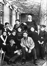 Portrait of the chekhov family and friends at #6 sadovo - kudrinskaya st, in moscow where anton chekhov lived from 1886 - 1890.
