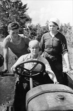 Women collective farmers learning to drive tractors in order to replace the men who have gone to the front, world war ll, ussr, august 1941.