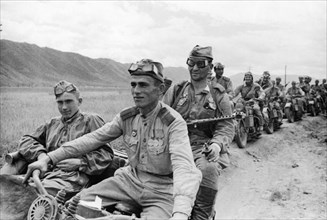 Operation august storm (battle of manchuria), a squad of motorized soviet automatic riflemen advancing across the manchurian steppes against the japanese, august 1945.