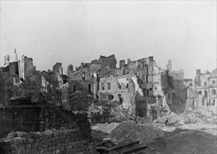 Warsaw, poland in ruins at the end of world war ll in 1945.