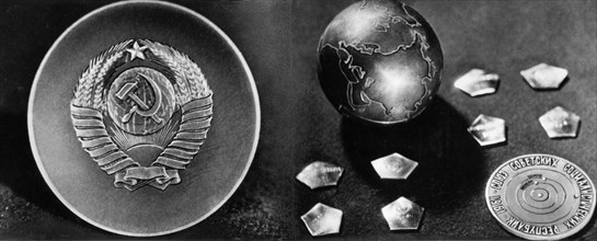 The small titanium globe containing a medallion which was delivered to the surface of planet venus by the soviet space probe venera 1 in 1961.