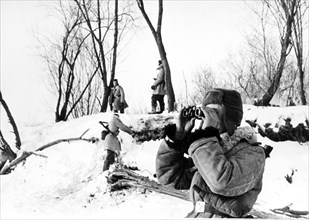 Soviet frontier guards on damansky island, pacific frontier area, 1969.