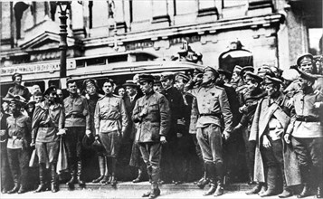 Petrograd, russia, july 1917: alexander kerensky, head of the provisional government, at the funeral of cossacks killed in the petrograd riots.