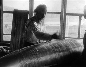 Konstantin tsiolkovsky, pioneer scientist in the field of rockets and space travel (cosmonautics), in his workshop in kaluga, russia.