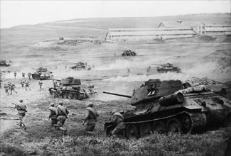 Soviet t-34 tanks attacking in the odessa region in april 1944, ukrainian front.