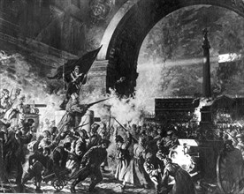 The storming of the winter palace in st, petersburg during the great october revolution 1917.