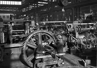 Assembly line of machine tool plant (factory) 'ivo lola ribar' at zeljeznik, near belgrade, serbia, yugoslavia, mid 1960s.
