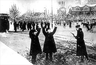 Inspecting pedestrians on riga street during 1905 revolt.