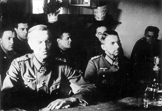 German 6th army defeated at stalingrad, feild-marshall von paulus and other high german officer become prisoners of the red army.