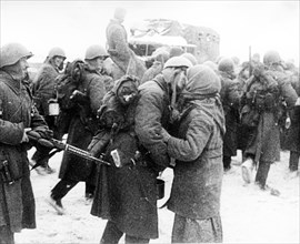 The counter-offensive of soviet troops at moscow, the population welcoming red armymen who liberated their village from the nazis, december 1941.