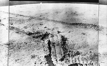 Luna 17 mission, part of a panoramic image of the surface of the moon created by soviet remote-controlled lunar rover, lunokhod 1 on november 17, 1970.