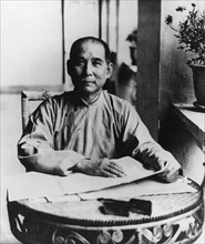 Dr, sun yat sen,  chinese revolutionary leader (1866-1925), in his headquarters in canton in 1924.