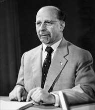 Walter ulbricht, state council chairman and first secretary of the central committee of the socialist unity party (sed), during his significant speech on the peace policy of the gdr on gdr television ...