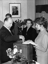 Walter ulbricht, gdr state council chairman, and other representatives of the gdr voting for the candidates of the national front in berlin during local elections on september 17, 1961.