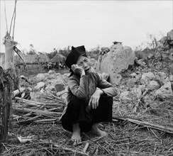 An elderly resident of phuc loc, a village near haiphong, weeping after the americans bombed it on april 16, 1972, north vietnam.