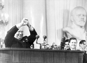 Nikita khrushchev speaking at the kremlin in 1961, moscow, ussr.
