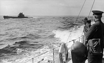 Black sea fleet, a soviet submarine returning from a successful operation during world war 2.