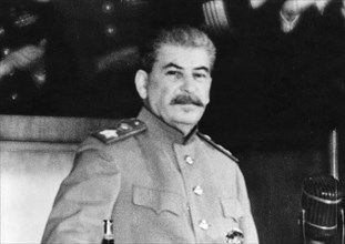 Joseph stalin during a speech in which he brands japan as an aggressor nation, early 1945.