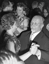Walter ulbricht, first secretary of the socialist unity party (sed) central committee and gdr state council chairman, dancing with soviet cosmonaut valentina tereshkova during the 'cosmonaut ball' in ...