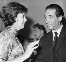 International film festival in karlovy vary (carlsbad), czechoslovakia, american actress betsy blair speaking with soviet film producer/director grigori kozintsev, july 10, 1964.