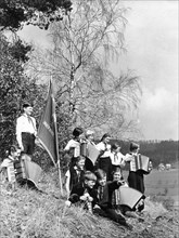 German young pioneers celebrating the coming of spring, april 1955.