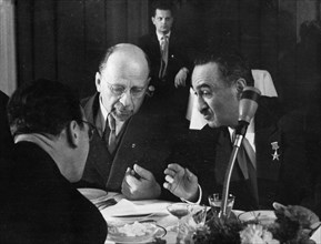 A,i, mikoyan with walter ulbricht, first deputy prime minister of the gdr, during his visit to east germany in april 1958.