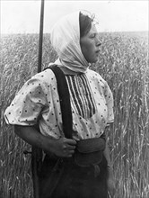 World war 2, anna suslina guarding the fields of the twelfth anniversary of october collective farm in the moscow region.