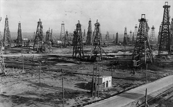 Panorama (2 of 3) of the l, kaganovich oil fields in baku, azerbaijan ssr, 1930s.