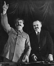 Joseph stalin and vyacheslav molotov at the opening celebrations of the moscow metro (subway) in 1935.