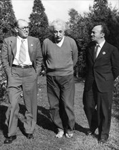 Poet itzik feffer and solomon mikhoels of the moscow state jewish theater, meeting with albert einstein who is to chair a jewish anti-fascist committee event in new york, the largest pro-soviet rally ...