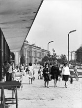 A street scene of the central housing settlement of nowa huta, poland, june 1965.