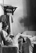 Behind the scenes at the grand opera and ballet theater of the ussr, soviet ballet dancer, g, ulanova, in her dressing room, january 1947.
