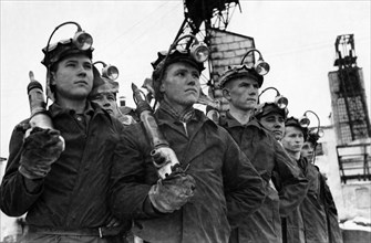 Young miners of the kuznetsk coal mining district, ussr, 1947.