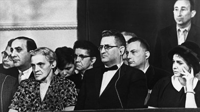 Trial of u2 spy plane pilot francis gary powers, moscow, ussr, august, 1960, powers' parents and wife (right) listen to the proceedings.