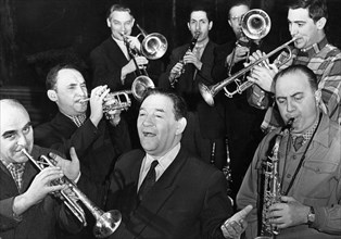 Singer leonid utyosov with his jazz band, ussr 1950s.