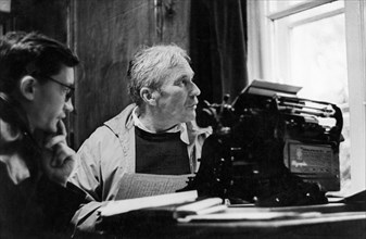 Soviet mathematician andrei kolmogorov, hero of socialist labor, with one of his pupils in his study, may 1980.