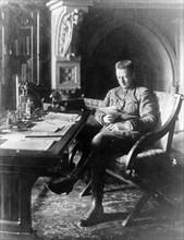 Alexander kerensky, leader of the provisional government, in his office in the winter palace, petrograd, 1917.